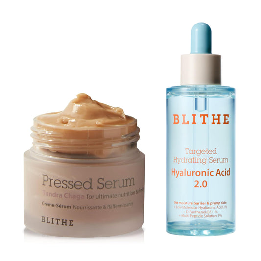 BLITHE Pressed Serum Tundra Chaga 0.91 Fl Oz + Targeted Hydrating Serum Hyaluronic Acid 2.0
