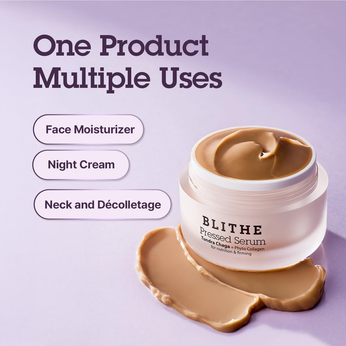 BLITHE Pressed Serum Tundra Chaga With Peptide & Collagen | Korean Moisturizer | Anti Aging Cream & Skin Tightening Cream for Face | Formula for an Instant Face Lift, 1.68 fl oz