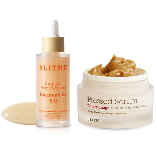 BLITHE Dark Spot Corrector & Tightening Serum Bundle Set, Niacinamide 5% and Pressed Serum Tundra Chaga, Best Korean Skincare