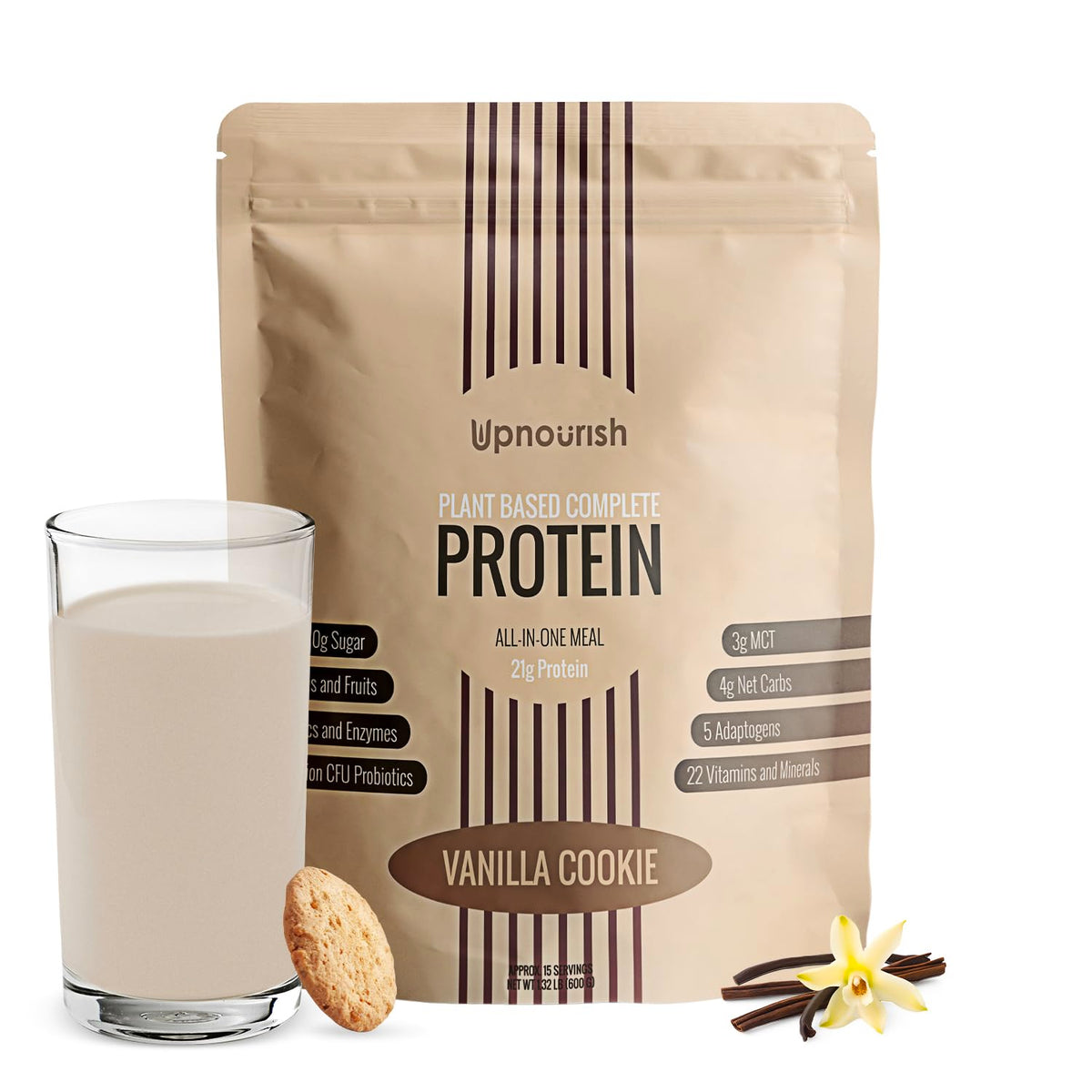 UpNourish Peanut Butter Vegan Protein Powder 54 Superfoods Powder,1.5 Billion CFU Probiotics 21g Plant Based Protein,No Sugar No Dairy No GMO Dairy Free,Meal Replacement Shake Keto-Friendly Low-Carb Diet,15 Servings
