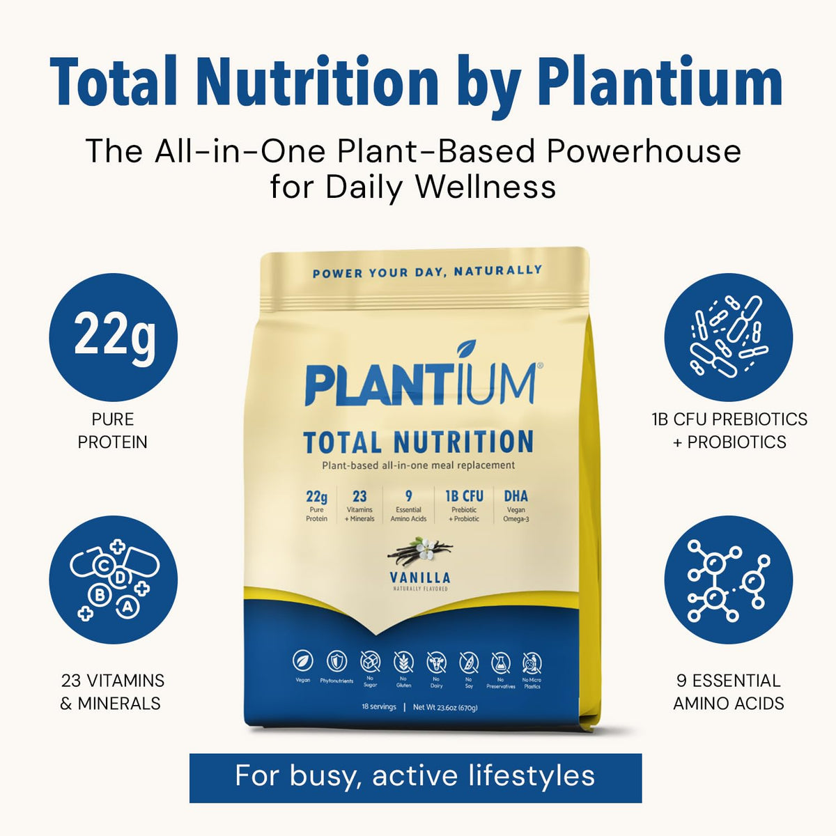 Plantium Total Nutrition Meal Replacement Protein Powder, Vanilla