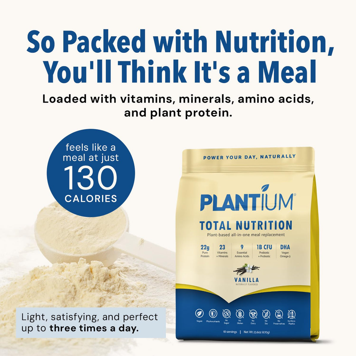 Plantium Total Nutrition Meal Replacement Protein Powder, Vanilla