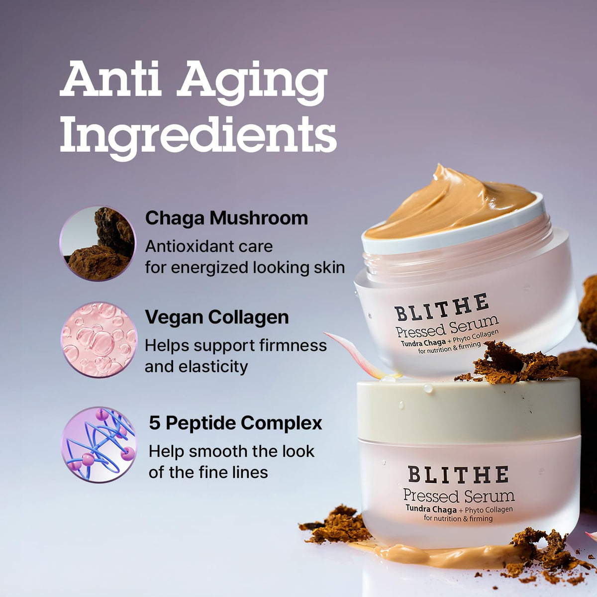 BLITHE Pressed Serum Tundra Chaga With Peptide & Collagen | Korean Moisturizer | Anti Aging Cream & Skin Tightening Cream for Face | Formula for an Instant Face Lift, 1.68 fl oz