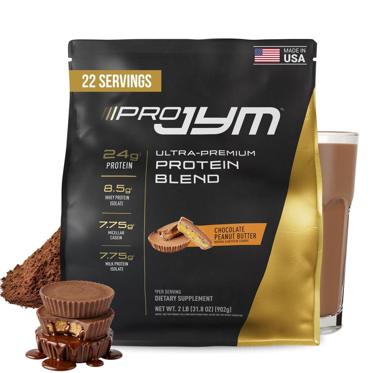 Pro JYM Chocolate Peanut Butter Protein Powder - Whey Protein Isolates, Casein, & Milk Protein, Lean Muscle Building for Men & Women, JYM Supplement Science, 45 Servings