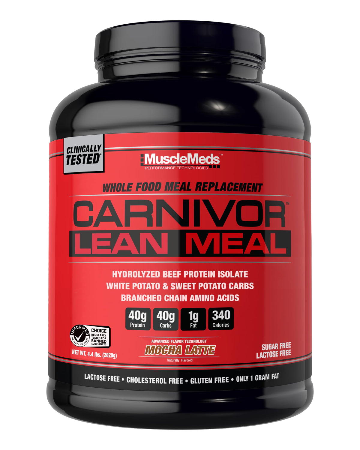 MuscleMeds CARNIVOR Lean Meal Whole Food Meal Replacement Shake, MRE, Beef Protein Isolate, White Potato, Sweet Potato, 40g Protein, 40 g Carbs, Lactose Free, Sugar Free, Chocolate Fudge 20 Servings