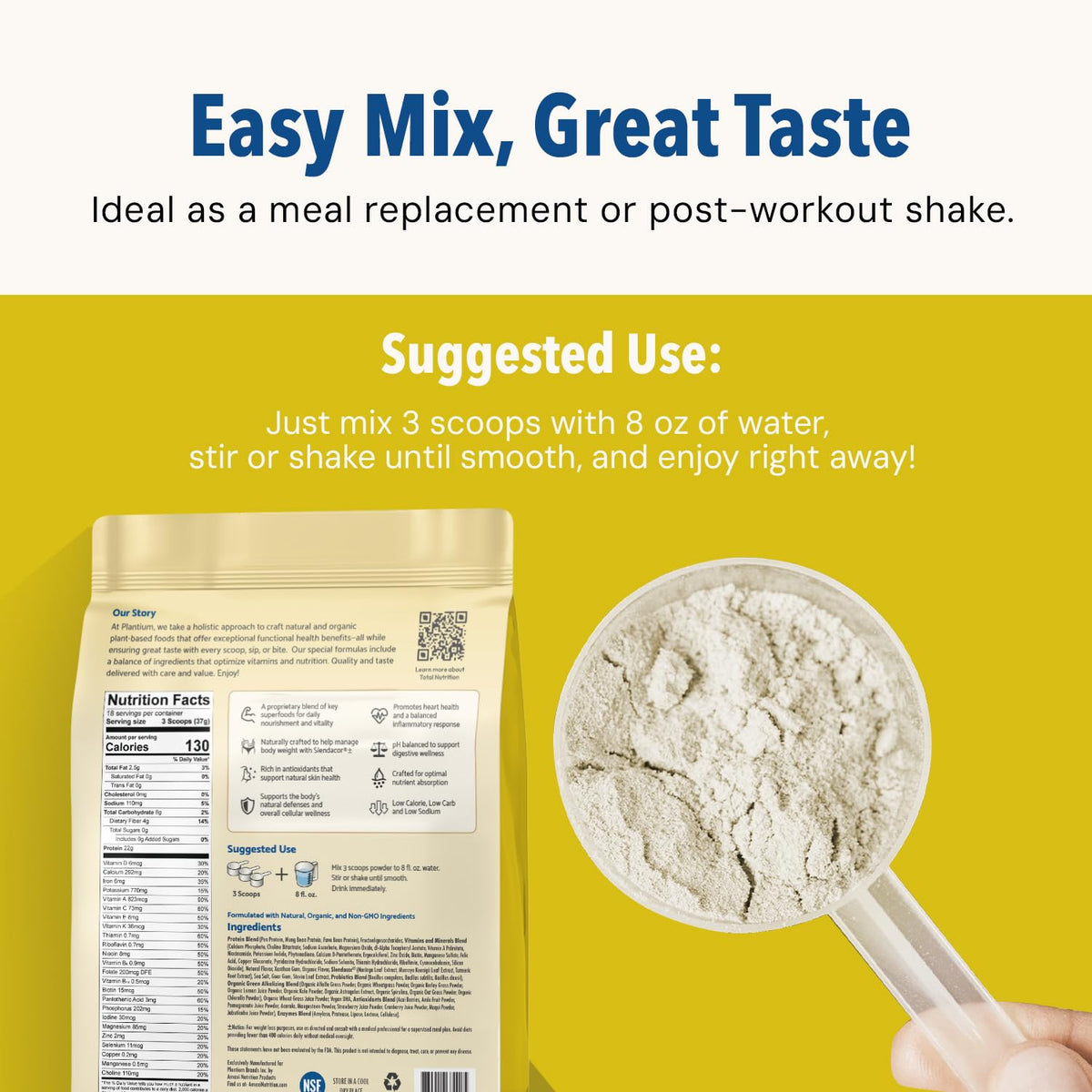 Plantium Total Nutrition Meal Replacement Protein Powder, Vanilla