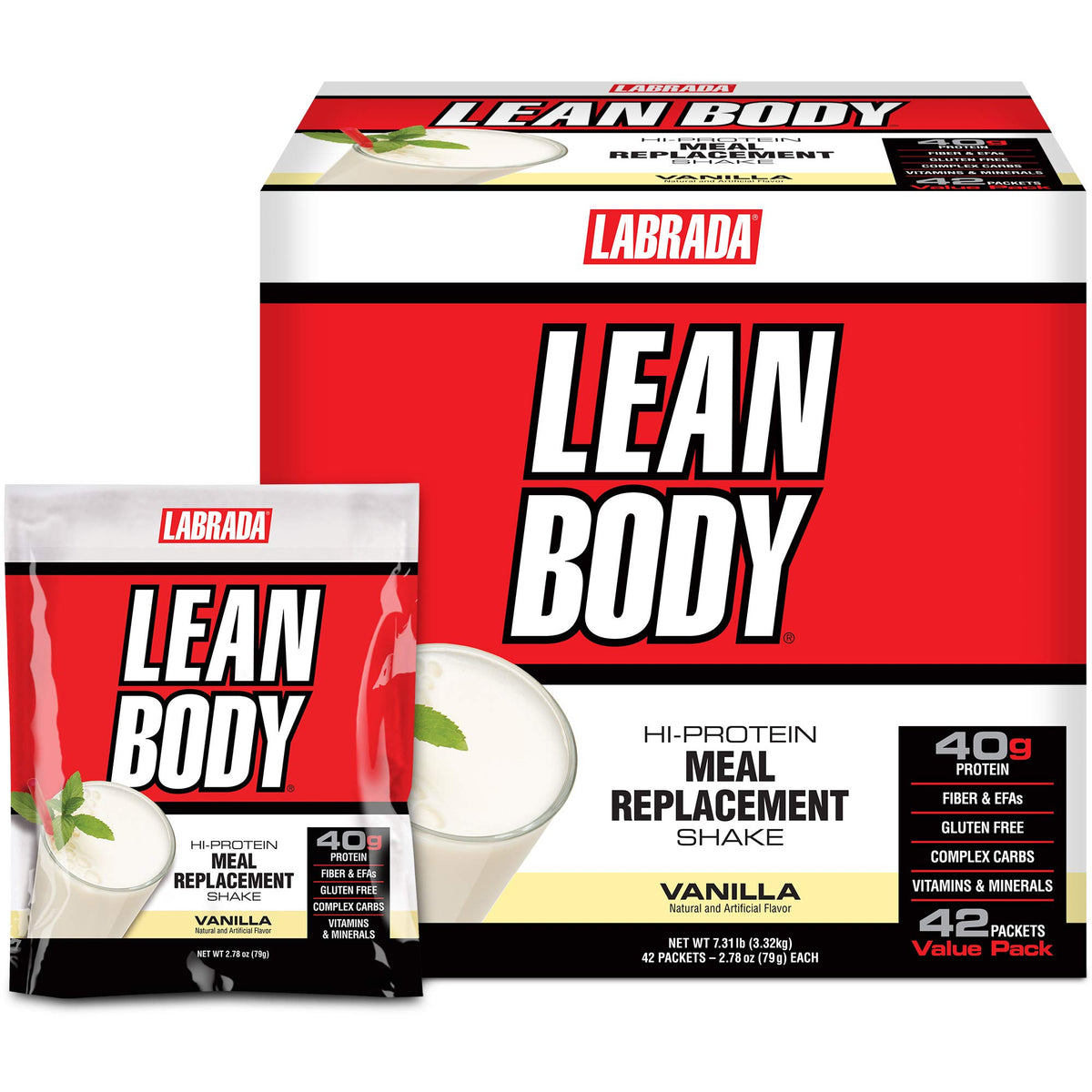 Labrada Nutrition Lean Body Hi-Protein Meal Replacement Shake, Vanilla, 2.47-Pound Tub Packaging May Vary