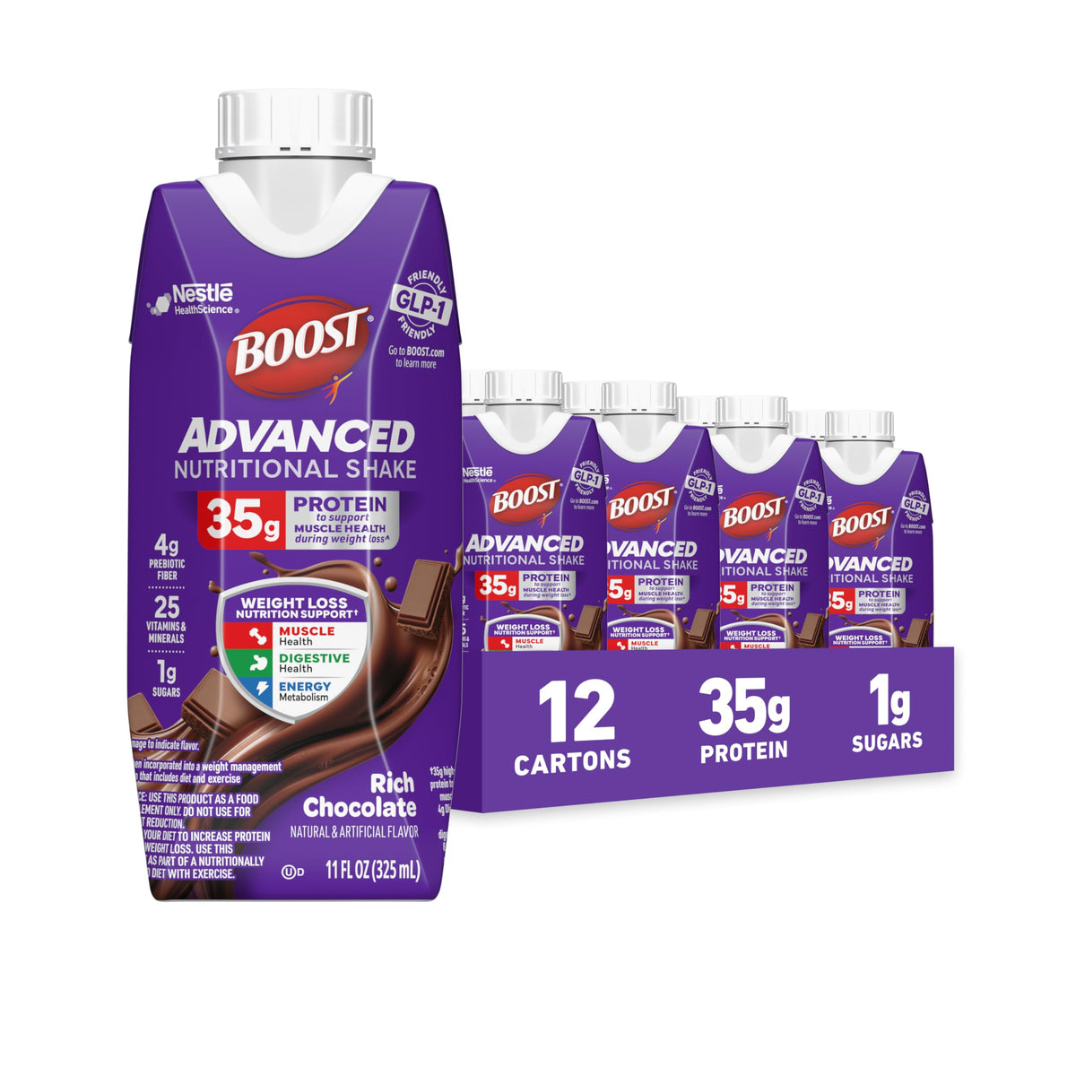 BOOST Advanced Nutritional Protein Shake, Very Vanilla, 12-11 FL OZ Cartons