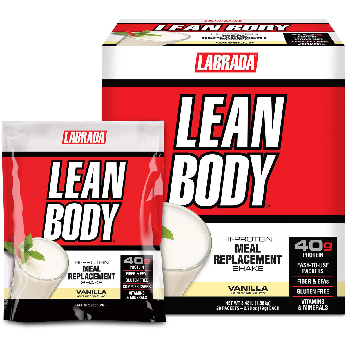 Labrada Nutrition Lean Body Hi-Protein Meal Replacement Shake, Vanilla, 2.47-Pound Tub Packaging May Vary